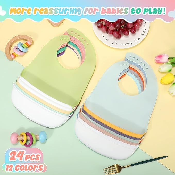 Mepase Silicone Bibs Waterproof Silicone Baby Bibs Soft Adjustable Baby Feeding - Image 4