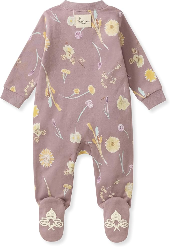 Burt's Bees Baby Girls' Organic Cotton, Sleep and Play Footed Pajamas | Easy - Image 2