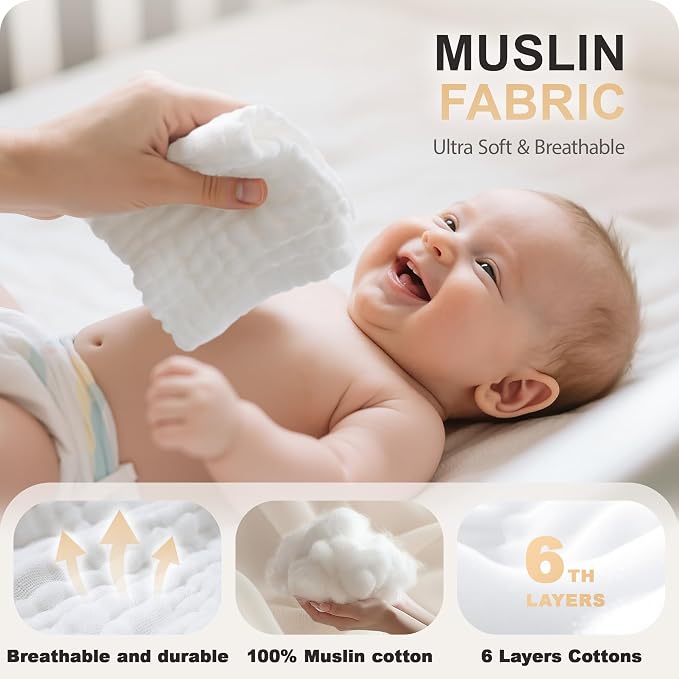 Cuddle Campus Baby Washcloths 6 Packs, Muslin Washcloths Baby, Cotton Burp - Image 3