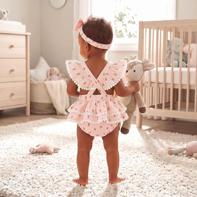 Baby Girl Summer Clothes Infant Girls Romper Dress | Ruffle Sleeve, Cotton Linen - Image 3