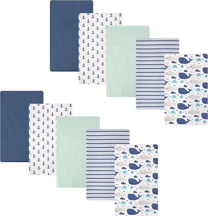 Hudson Baby Cotton Flannel Burp Cloths 10-Pack, Sea Friends, One Size by HudsonBaby