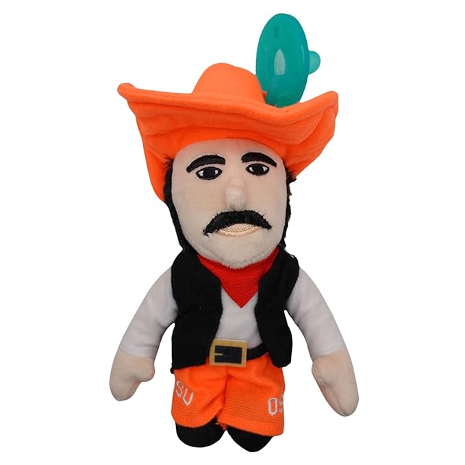 Gamezies Baby Boy and Girl Silicone Pacifier with College Mascot Stuffed Toy Plush, Collegiately Licensed, Pistol Pete, Oklahoma State University CPSIA Tested, BPA-Free 0-6 Months
