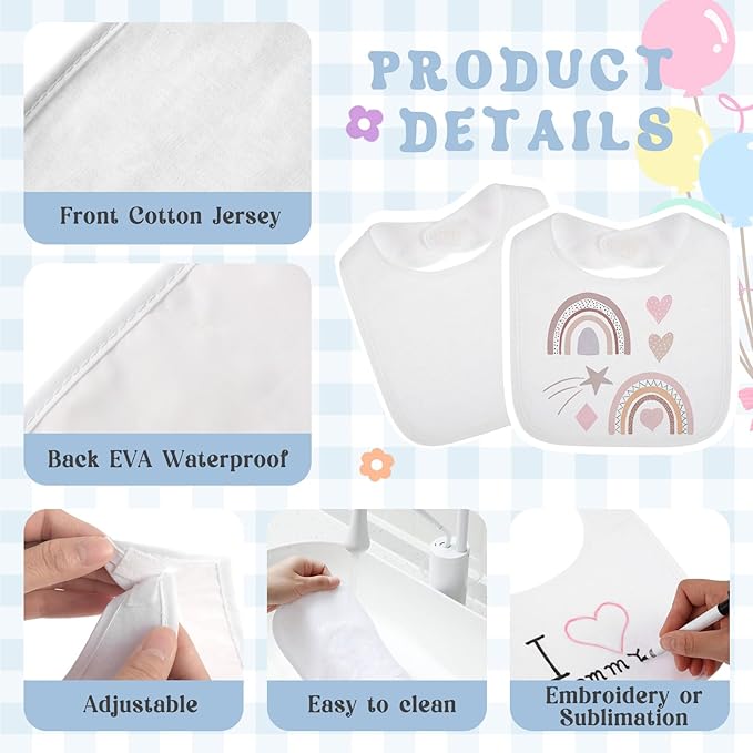 Toulite 20 Pcs White Bibs for Baby Washable Reusable Waterproof Cotton Feeder Bibs with Double Sided Design for Baby Shower Activity and Gifts
