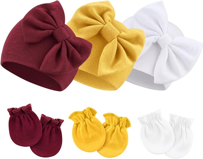 BQUBO Newborn Girls Hats Baby Hat and Mittens Set Infant Caps Bow Hospital by DRESHOW