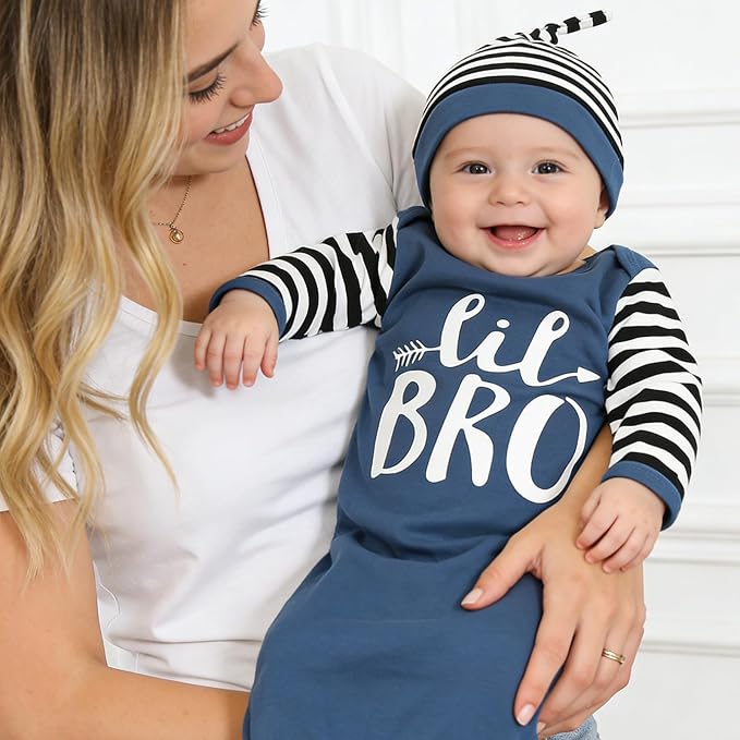 AMAWMW Newborn Baby Girl Little Sister Sleeper Gown Stripe Long Sleeve - Image 3