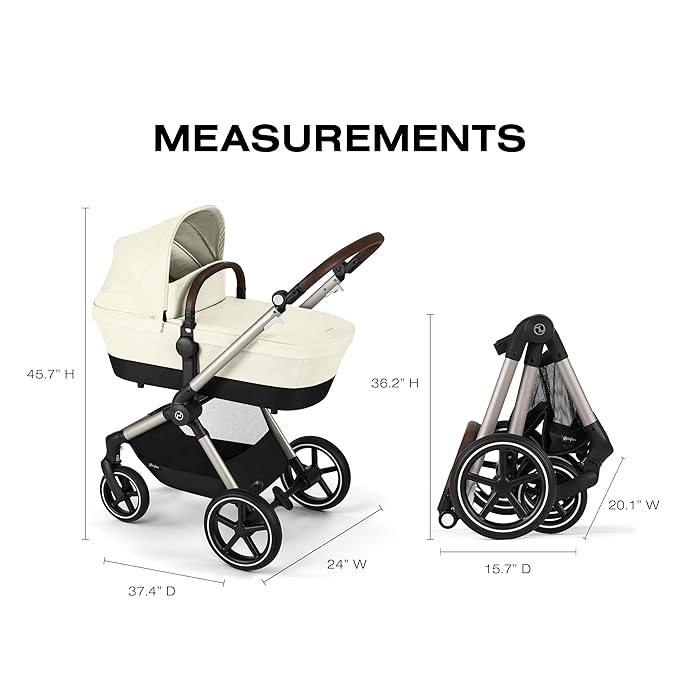 Cybex EOS 2-in-1 Stroller - Bassinet Stroller Converts to Toddler Stroller with One-Hand Recline - Bassinet and Toddler Seat Included, Reversible & Travel System Ready, Seashell Beige