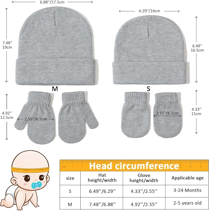 Baby Beanie Hat Gloves Set, Kids Winter Warm Knit Hat - Image 2