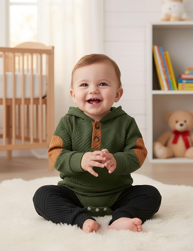 Fommy Baby Boy Clothes Colorblocked Long Sleeve Hoodie + Long Pants 2PCS Fall - Image 2