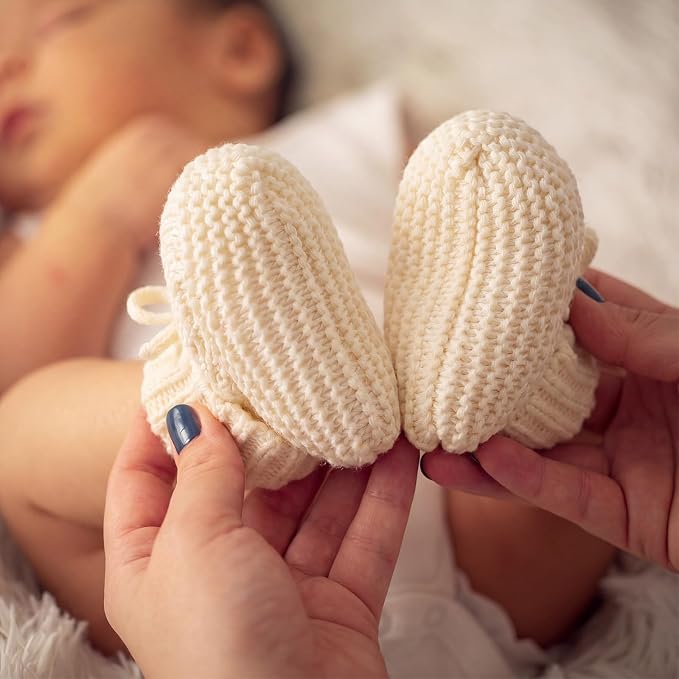 Evervibe 3 Pair Knitted Baby Booties | 100% Cotton, 0-6 Months Newborn - Image 7