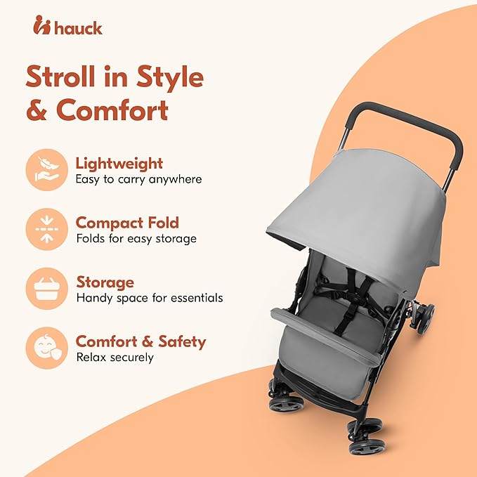 hauck Lightweight and Compact Travel Baby/Toddler Foldable Stroller, Sport, Grey