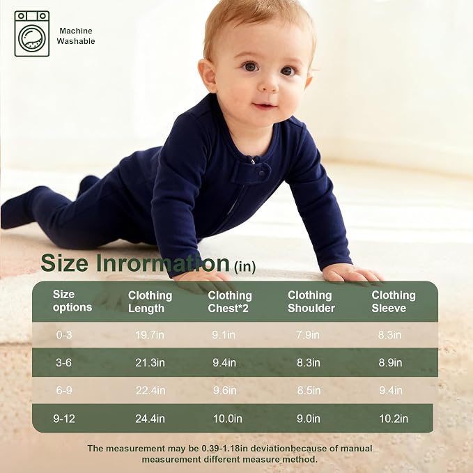 Hikido Baby Romper 100% Organic Cotton Pajamas One Piece Long Sleeve Zipper - Image 7