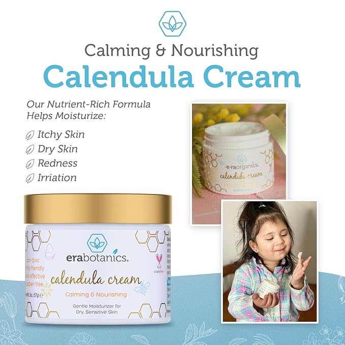 Era Organics Calendula Cream for Babies - Soothing & Nourishing Baby Moisturizer with Cocoa Butter, Rosemary & More - Face & Body Cream for Sensitive Skin, Made in USA