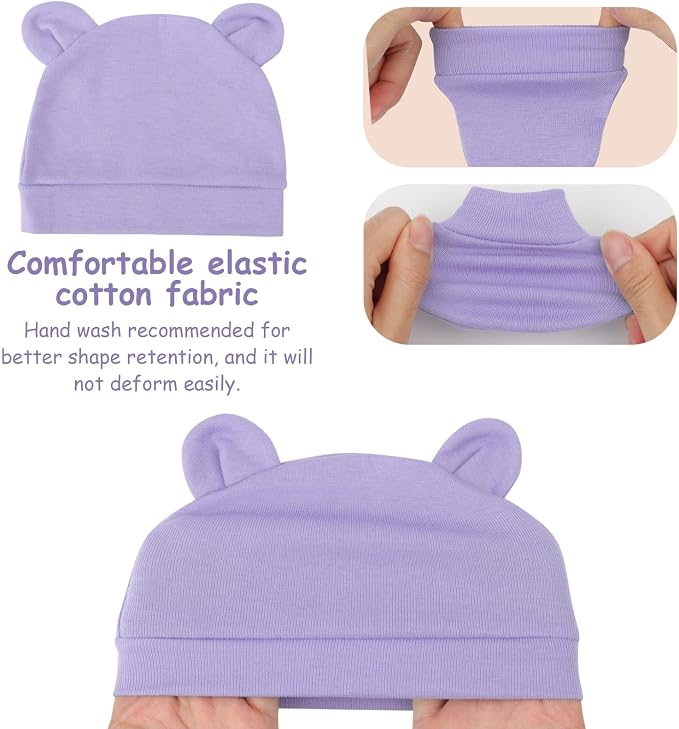 BQUBO Newborn Baby Bear Ears Hats and Mittens Sets Preemie Cotton Caps Baby Boy - Image 5