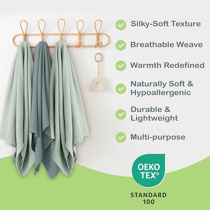 100% Organic Cotton 2 PK Soft Muslin Swaddle Blanket Unisex 47x47 | Oeko-TEX - Image 3