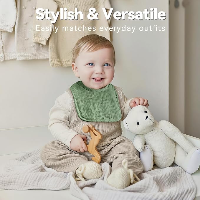 Muslin Baby Bibs for Unisex Boys Girls, Cotton Drool Bibs, Adjustable Newborn - Image 2