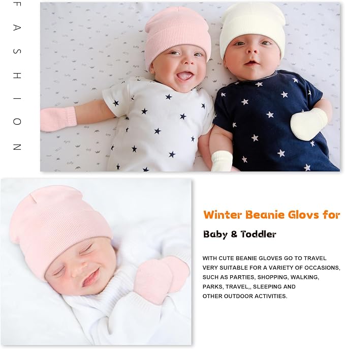 Baby Beanie Hat Gloves Set, Kids Winter Warm Knit Hat - Image 7
