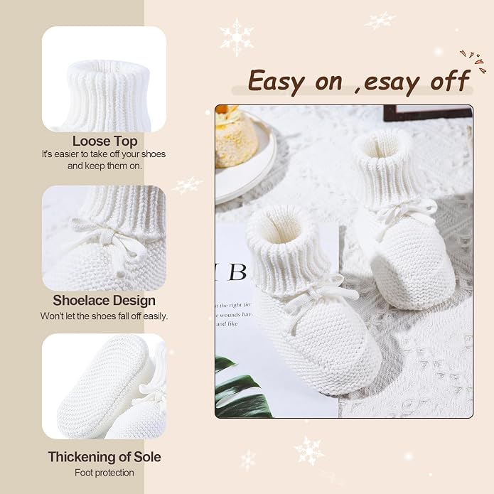 Baby Booties 100% Cotton Knitted Newborn First Cozy Warm Crib Shoes - Image 4