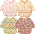 Accmor 4 Pack Long Sleeve Bibs, Baby Smock Waterproof Full Sleeved Bib by Accmor