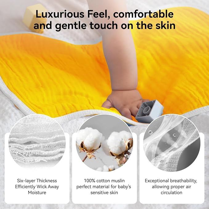 Muslin Burp Cloths Large 20 by 10 Inches 100% Cotton 6 Layers Extra Absorbent - Image 3
