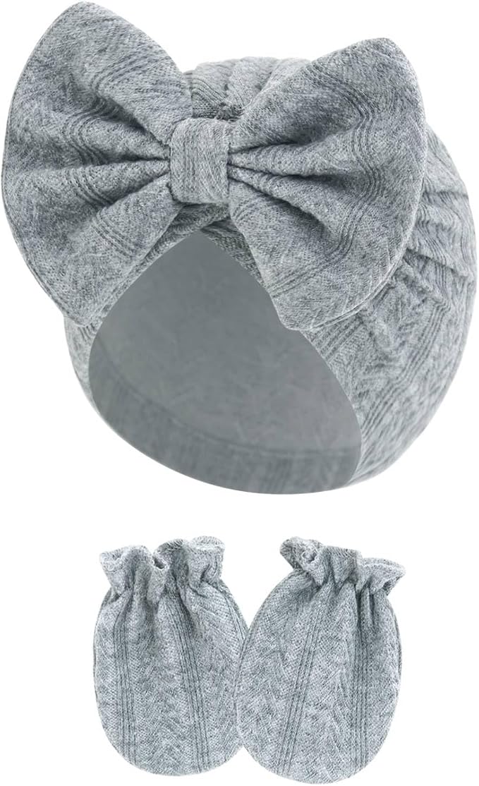 4 Pcs Newborn Hats Mittens Set Infant Cap Bow Hospital Beanie Preemie Hat - Image 9