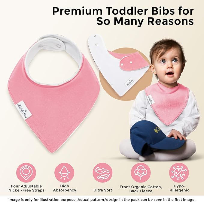 Organic Cotton Baby Bibs for Boys & Girls – Soft, Absorbent Teething & Drool Bibs - Adjustable Snaps for Toddlers