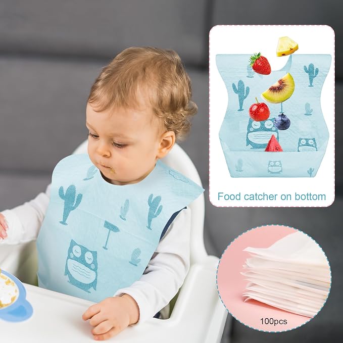 Shinymoon 100 Pcs Disposable Baby Bibs Individual Wrapped Travel Bibs - Image 3