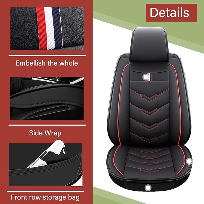 Leather Car Seat Covers Fit for LR Range Rover Evoque 2019-2025, 5 Seater Waterproof and Wear-Resistant Seat Cover Interior Accessories(Full Set,Black&Red)