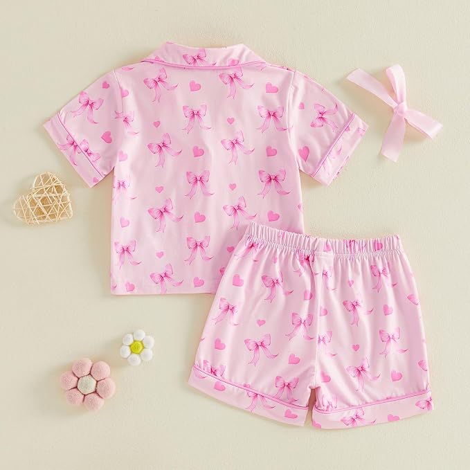 Kuriozud Toddler Baby Girl Pajamas Set Summer Floral Short Sleeve Button Down - Image 5