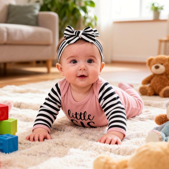 AMAWMW Newborn Baby Girl Little Sister Sleeper Gown Stripe Long Sleeve - Image 4