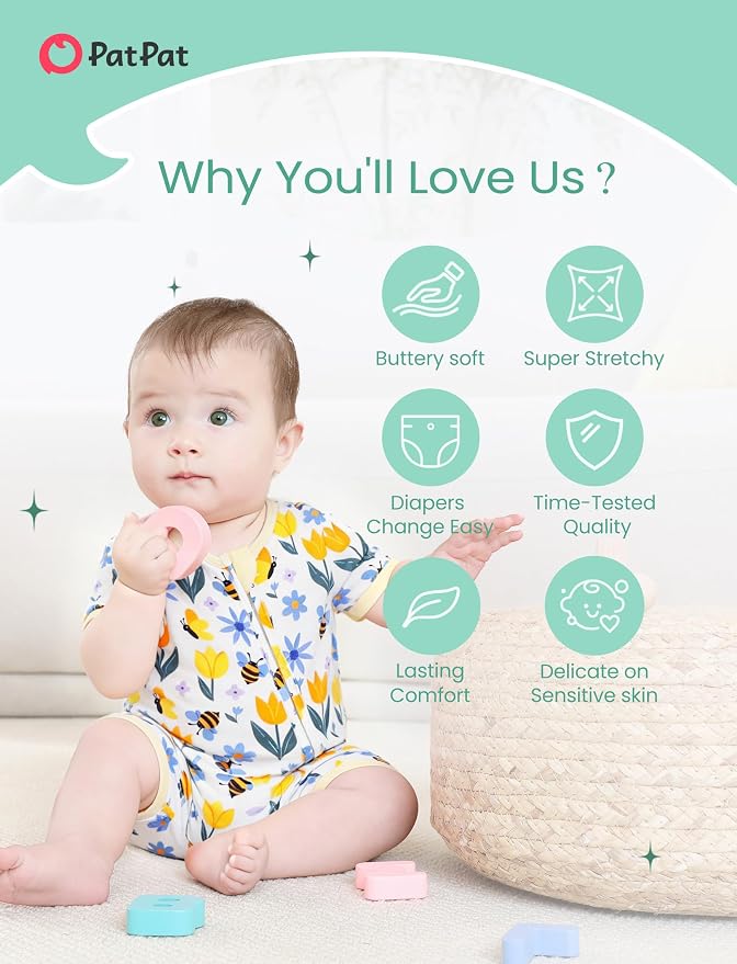 PATPAT Baby Boy and Girl Bamboo Viscose 2-Pack Romper | 2-Way Zipper, Soft and - Image 3