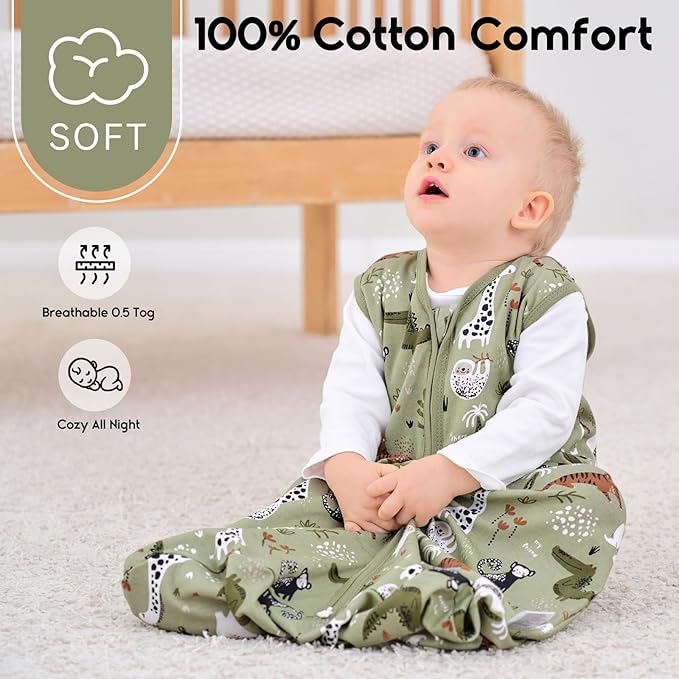 Yoofoss Baby Sleep Sack 0-6 Months 0.5 Tog Wearable Blanket for Baby, 3 Pack 100% Organic Cotton Infant Toddler Sleeping Sack 2-Way Zipper Lightweight Sleep Sack