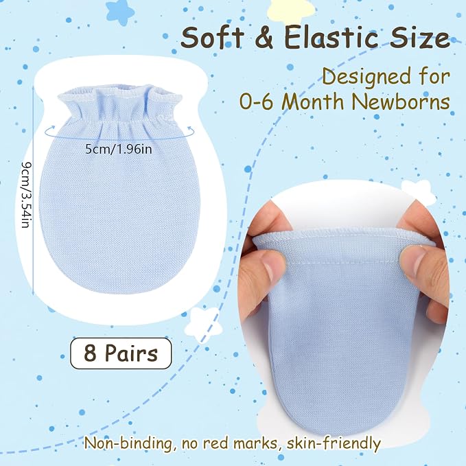 8 Pairs Baby Mittens Newborn No Scratch, Cotton Infant Gloves 0-6 Months | Soft - Image 2