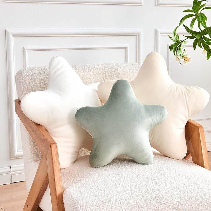 White Star Throw Pillow, Cute Star Pillow Room Decor, Soft 19.6" Star Shaped Decorative Throw Pillow for Bedroom, Star Plush Floor Cushions Pillows