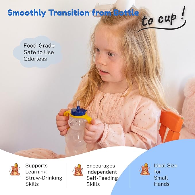 TalkTools Honey Bear Straw Cup, Dishwasher Safe Baby Drinking Bottle, Premium Food-Grade Material, Honeybear Sippy Cup for Ages 4+ Months, Trainer for Babies, Kids and Toddlers (2pack 7oz)