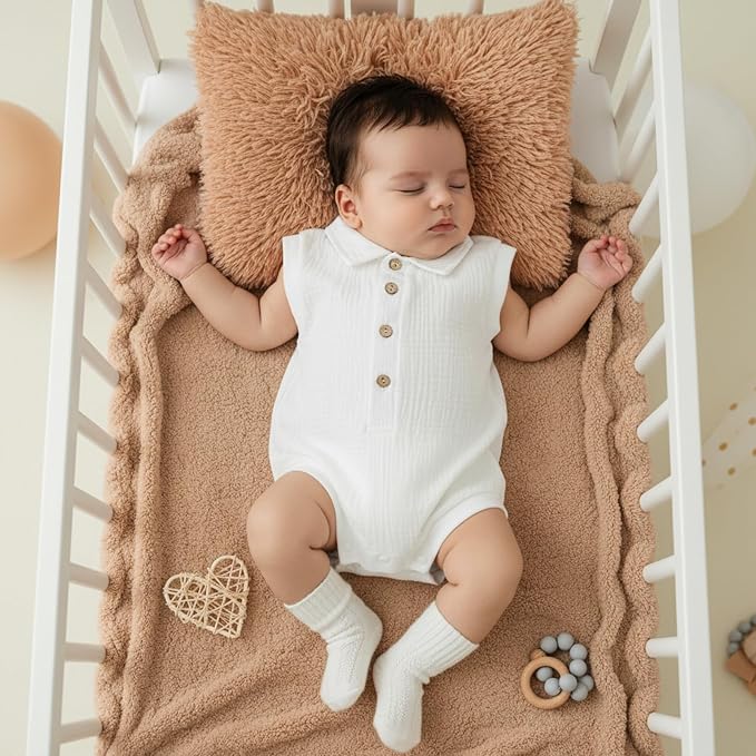 Honganda Newborn Baby Boy Cotton Linen Romper Short Sleeve Lapel Collar Button - Image 2