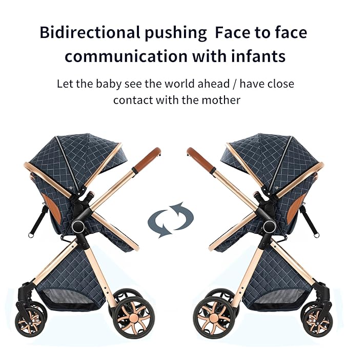 2 in 1 Baby Stroller with Bassinet Mode, Reversible Infant Pram, One-Click Folding, Newborn Travel Stroller, Convertible Toddler Standard Pram Carriage (X2US-Pink)