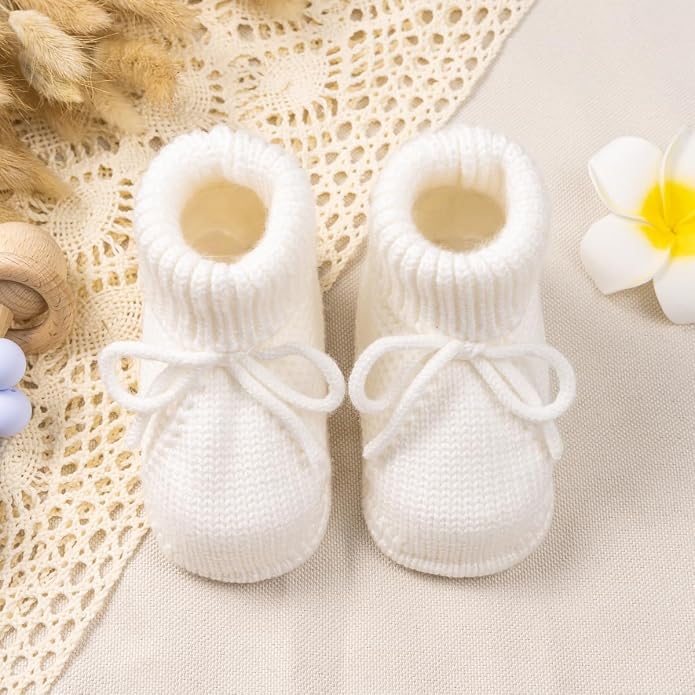 Meckior Baby Booties Newborn First Walkers Cozy Shoes Warm Hand Crochet Knit - Image 3