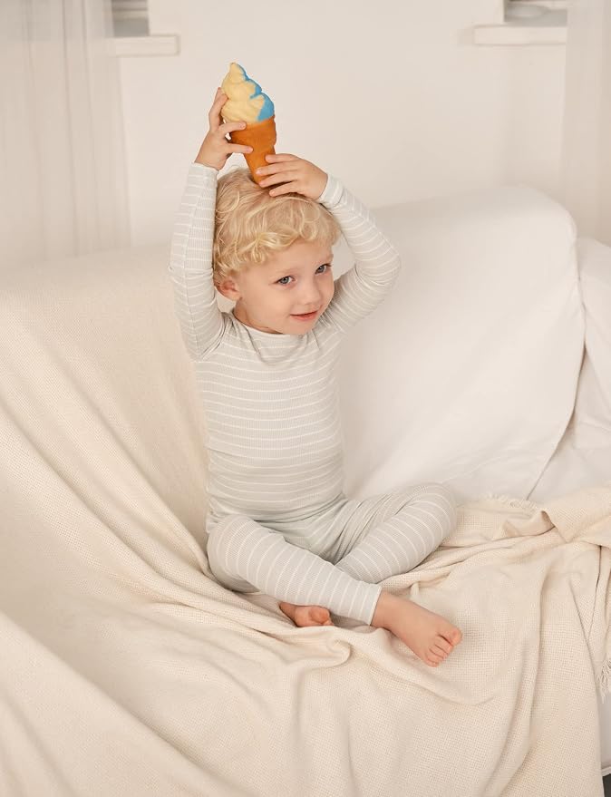 AVAUMA Stripe Pattern Baby Boys Girls Pajama Set Kids Toddler Snug fit Ribbed - Image 3