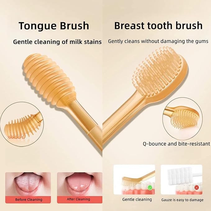 Baby Tooth Brush, Infant Toothbrush 6 to 12 Months, Silicone Toothbrush, Newborn Tongue Cleaner, Amber