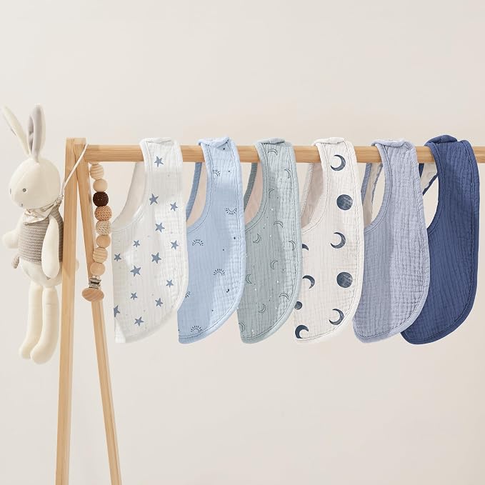Susurration Muslin Baby Drool Bibs 6Pack Soft Square Adjustable Baby Bandana - Image 3