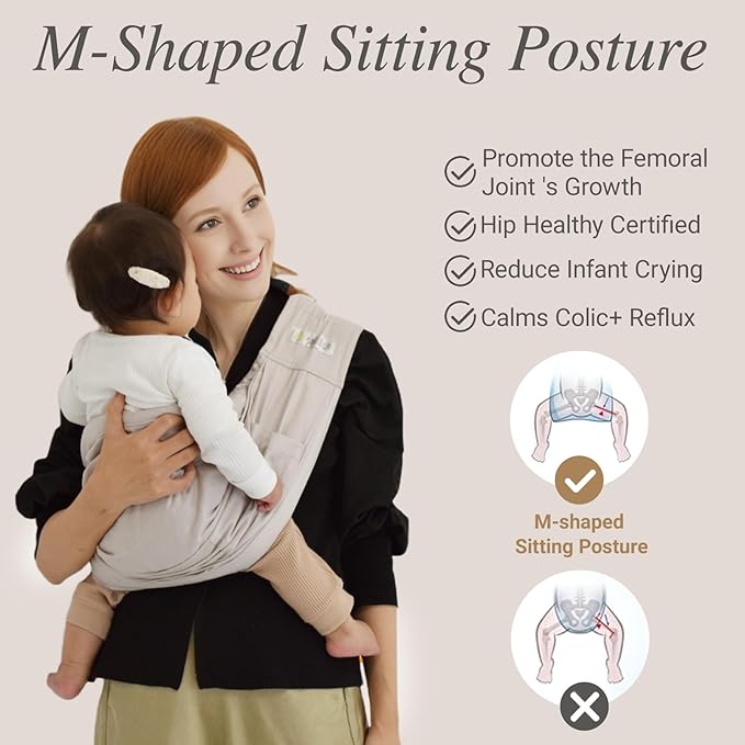 Baby Sling Carrier for Newborn to Toddler(8-45 Lbs), Cozy Wearing Baby Wrap Carrier with Adjustable Shoulder Strap Safety Buckle, Portable Lightweight Child Carrier Sling One Size Fit All Parents-Grey