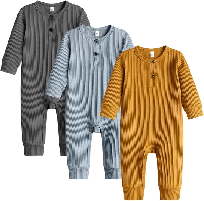 Bafeicao Baby Boy Girl 2/3 Pack Solid Romper Ribbed Short/Long Sleeve | by Bafeicao