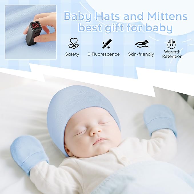Zando Anti-Scratch Baby Hats Mittens Warm Newborn Infant Boys Girls 0-6M | - Image 2