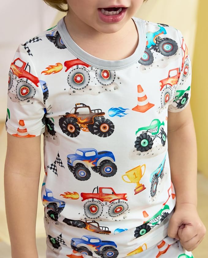 babee Reshinee Bamboo Viscose Toddler Boys Pajamas Set, Short Sleeve Kids - Image 4