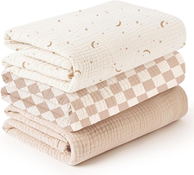 Konssy 3-Pack Muslin Baby Swaddle Blankets, 47 x 47 in Receiving Blankets | by Konssy