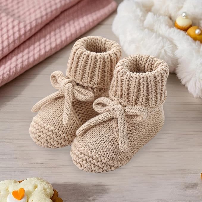 SOLILOQUY Baby Boy Girl Cozy Knit Booties Stay-On Bow Tie Newborn First Shoes - Image 3