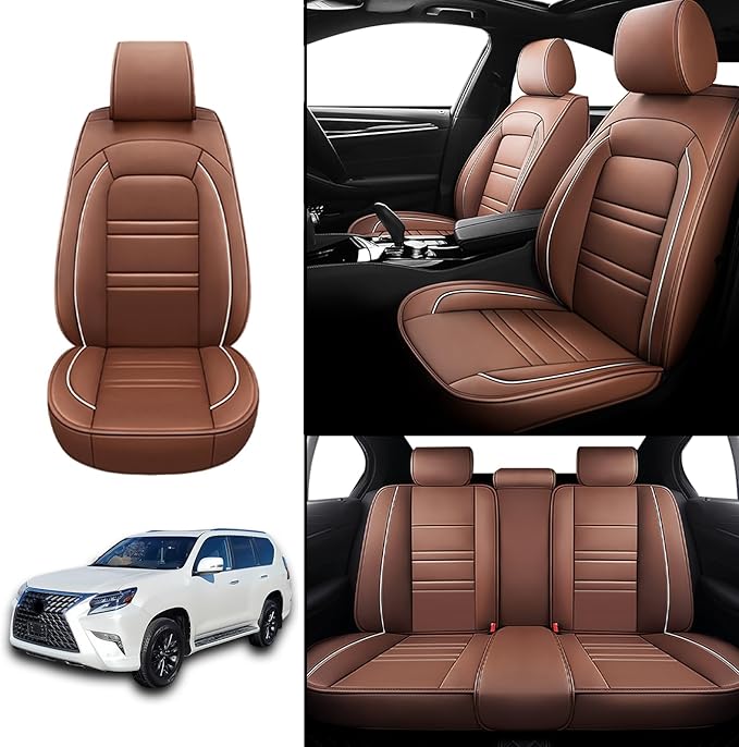 Seat Covers for Lexus Car gx460 2010-2023 | 5-Seats Leather Seat Covers, Easy to Install Automotive Seat Covers Full Set (Full Set, Coffee)