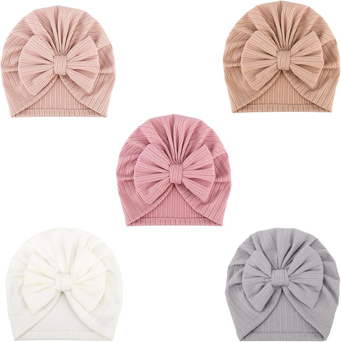 DRESHOW BQUBO 5 Pieces Newborn Baby Turban Hats Bow Baby Infant Beanie by DRESHOW