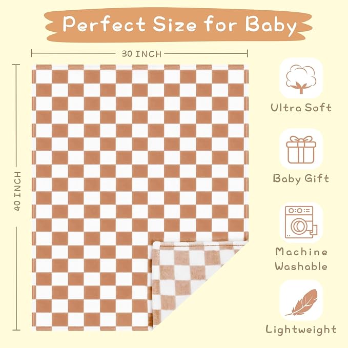 Yurhap Checkered Baby Blanket Fleece Baby Blankets Neutral - Image 4