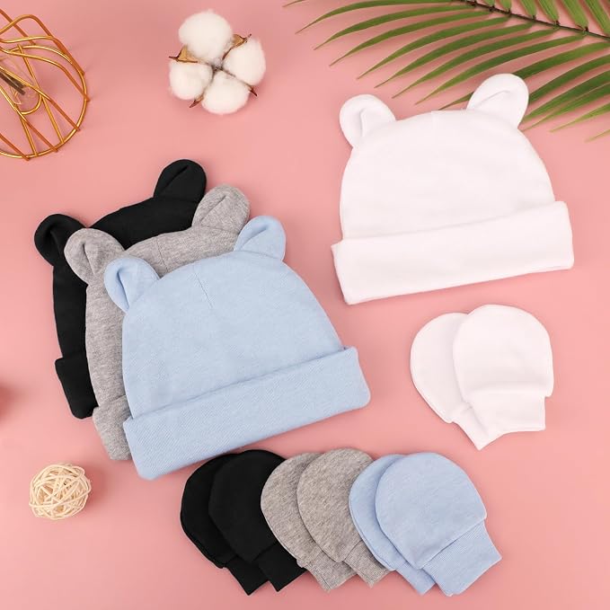 BQUBO Newborn Baby Hats Mittens Set Hospital Hat Beanie Infant Caps Baby Gloves - Image 6